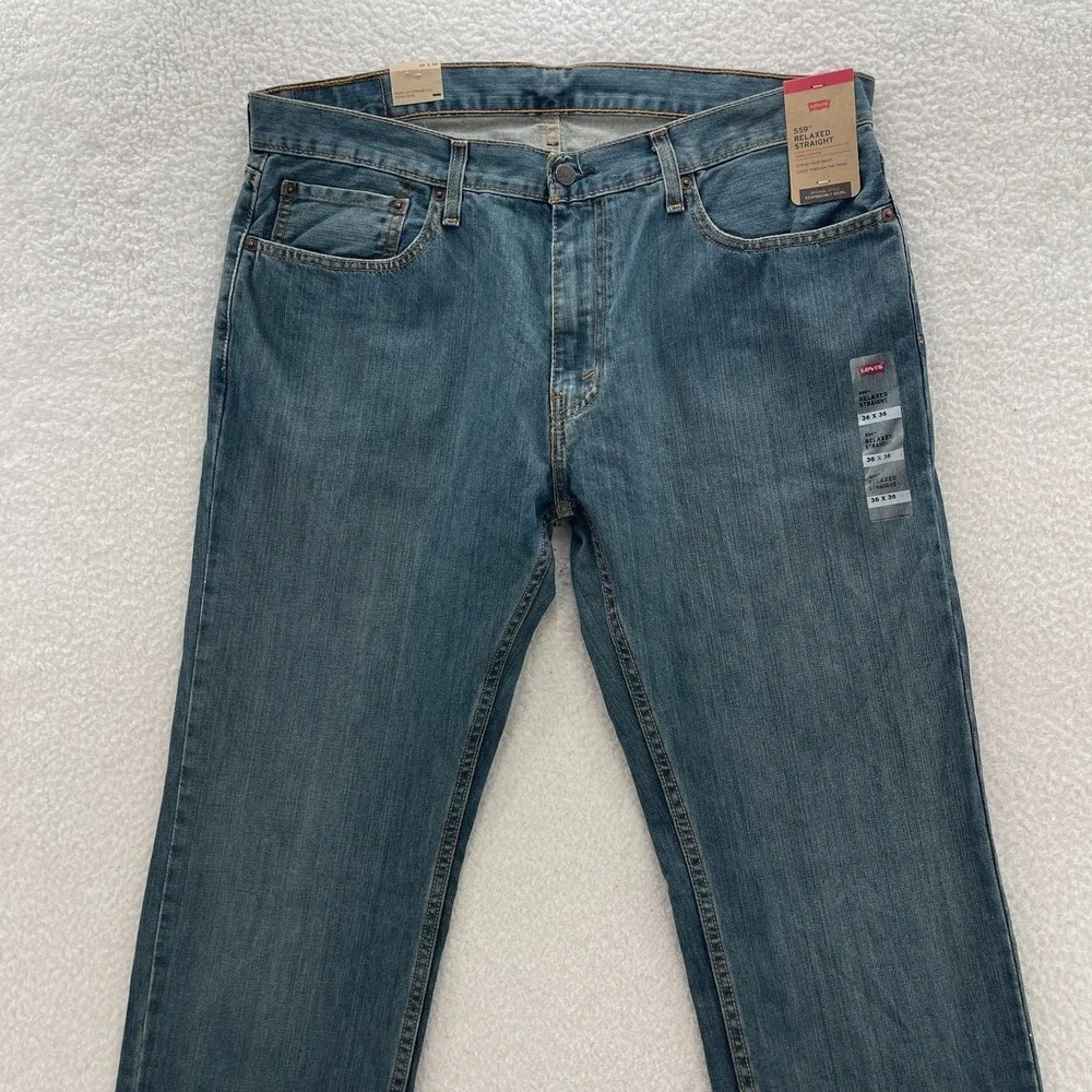 Levis Jeans Mens 36x36 Blue 559 Relaxed Straight Medium Wash Denim Grunge Y2K
